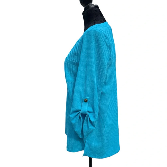 Floral & Ivy Women’s Turquoise Button-Up Blouse, Size M – Lightweight Casual Top - Picture 10 of 12